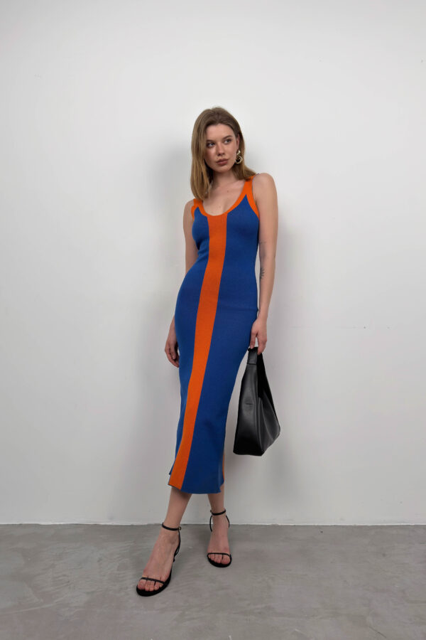 Orange Lightweight Wool Maxi Dress with Center Stripe - Image 5