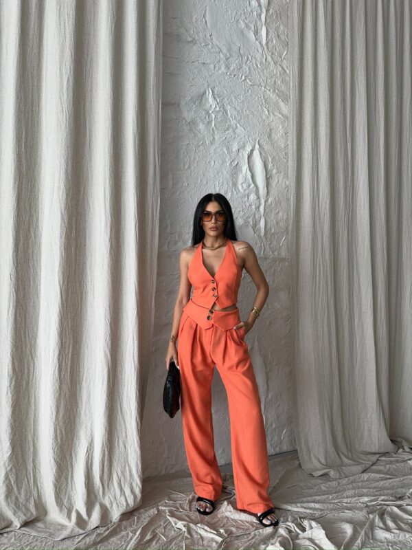 Asymmetric Waist Button Palazzo Trousers - Image 7