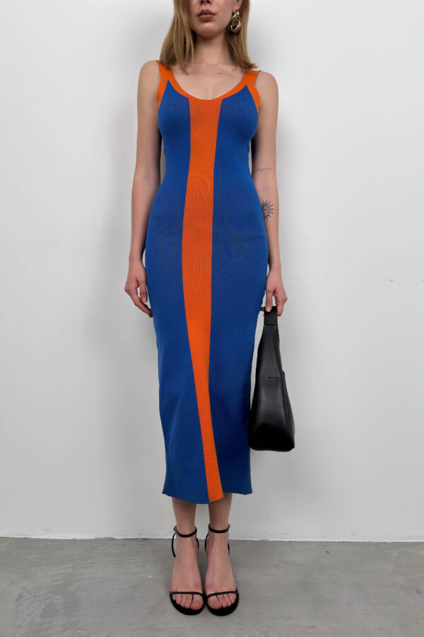 Orange Lightweight Wool Maxi Dress with Center Stripe - Image 4