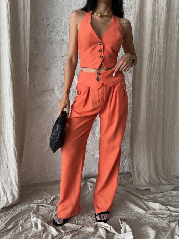 Asymmetric Waist Button Palazzo Trousers - Image 2