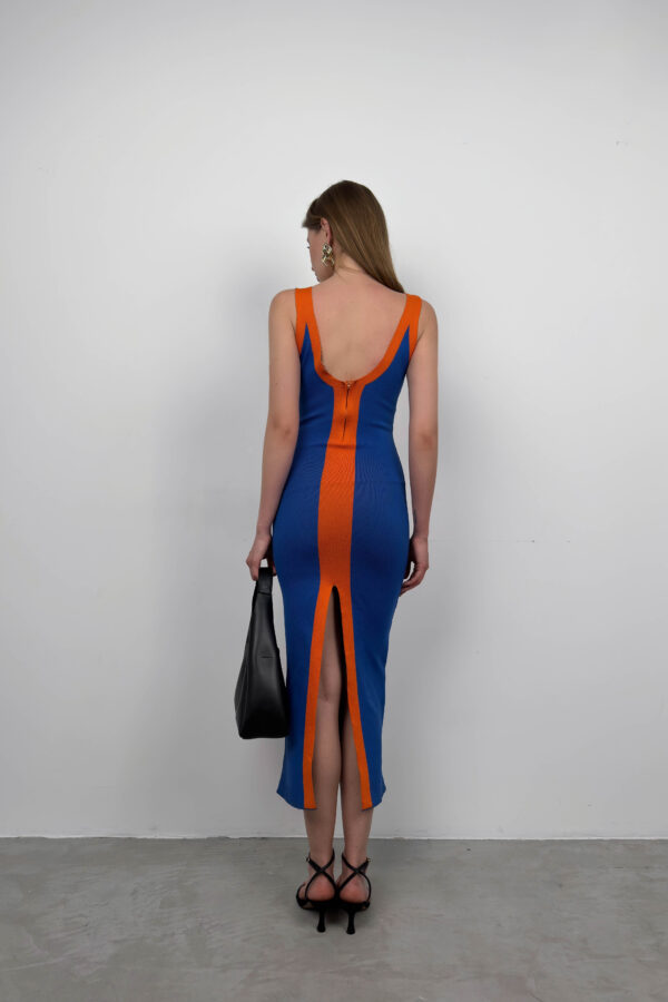 Orange Lightweight Wool Maxi Dress with Center Stripe - Image 2